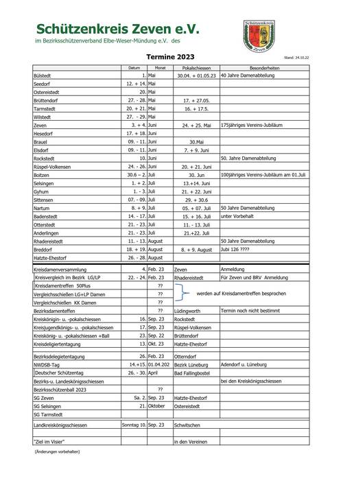Termine 2023 Stand 24.10.2022